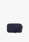 Kiton Ciro Paone Nylon Clutch Bag With Iconic Logo Embroidery In Blue