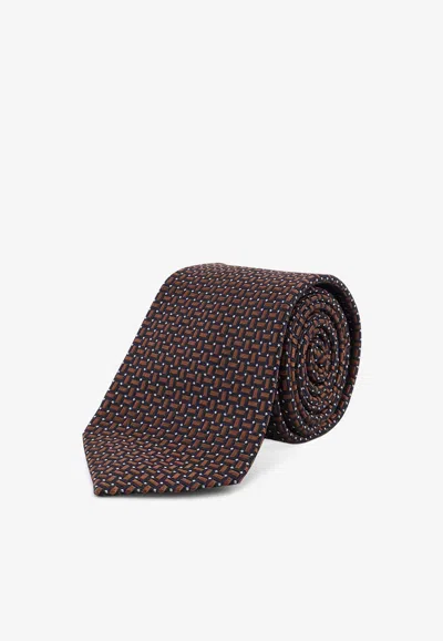 Kiton Ciro Paone Jacquard Silk Tie In Brown