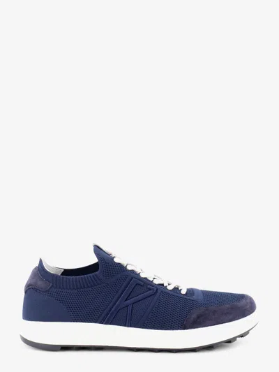 Kiton Ciro Paone Knitted Fabric Sneakers With Suede Inserts In Blue