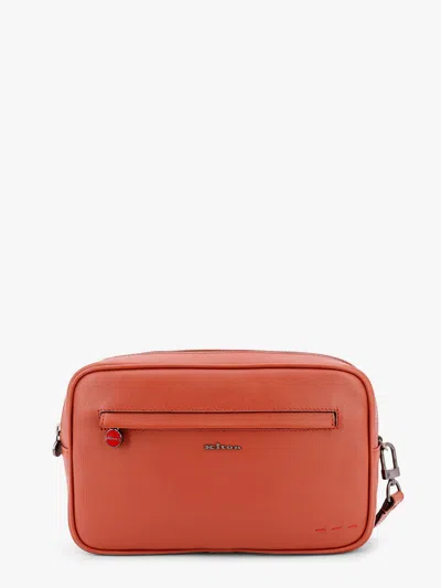 Kiton Ciro Paone Leather Clutch With Metal Logo In Orange