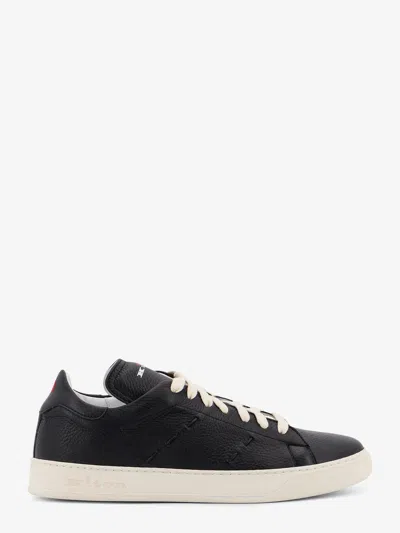 Kiton Ciro Paone Leather Sneakers With Iconic Side Stitching In Multi
