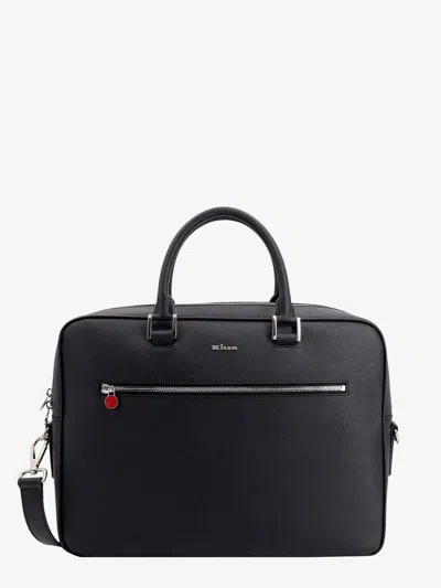 Kiton Ciro Paone Leather Work Bag In Black