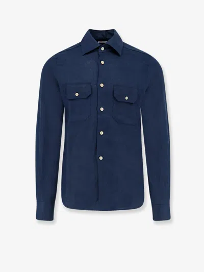 Kiton Ciro Paone Linen Shirt In Blue