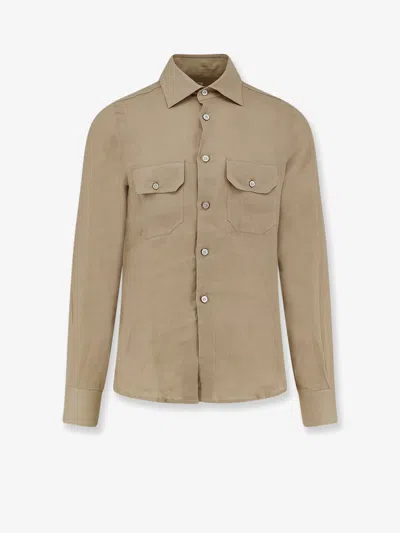 Kiton Ciro Paone Linen Shirt In Nude