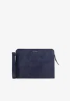 Kiton Ciro Paone Logo Lettering Leather Clutch In Blue