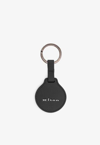 Kiton Ciro Paone Logo Lettering Leather Keyring In Black