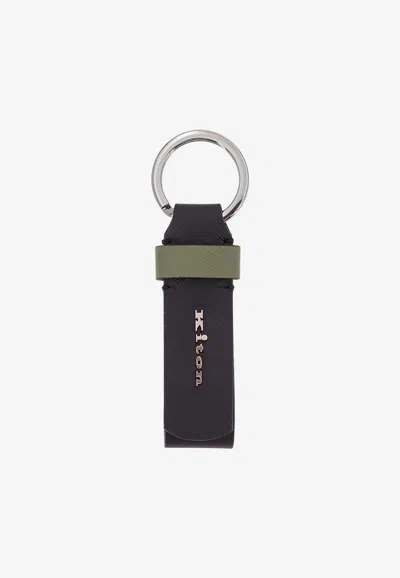 Kiton Ciro Paone Logo Lettering Leather Keyring In Black