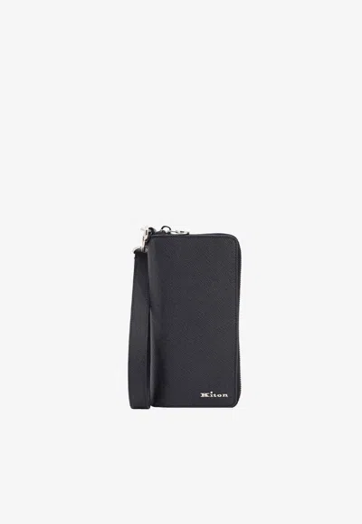 Kiton Ciro Paone Logo Lettering Leather Phone Holder In Black