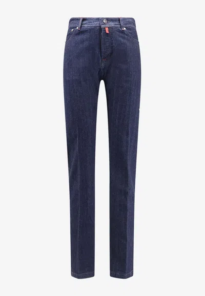 Kiton Ciro Paone Logo Patch Straight-leg Jeans In Blue