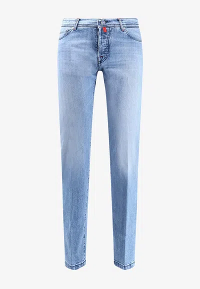 Kiton Ciro Paone Logo Patch Washed Denim Pants In Multi