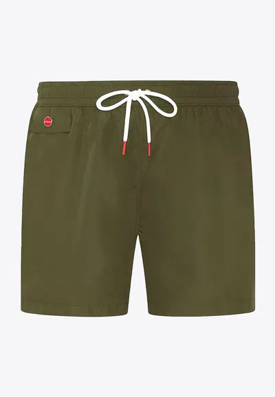 Kiton Ciro Paone Logo-patched Swim Shorts In Green