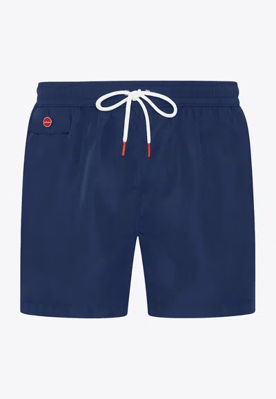 Kiton Ciro Paone Logo-patched Swim Shorts In Blue