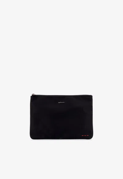 Kiton Ciro Paone Logo Plaque Pouch Bag In Black