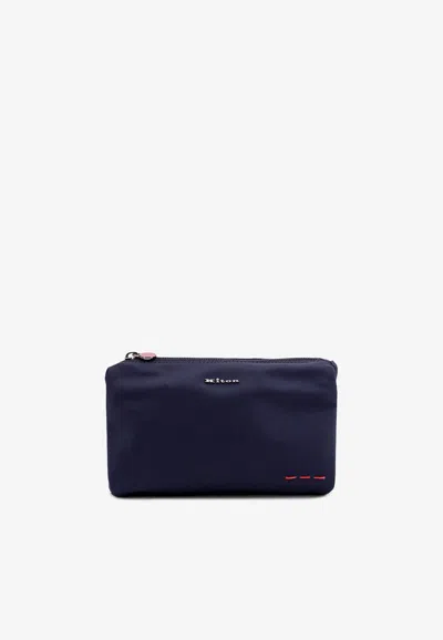 Kiton Ciro Paone Logo Plaque Pouch Bag In Blue