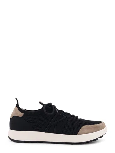 Kiton Ciro Paone Low-top Mesh Sneakers With Suede Profiles In Black