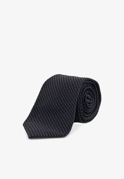 Kiton Ciro Paone Micro Pattern Silk Tie In Black