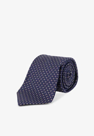 Kiton Ciro Paone Micro Pattern Silk Tie In Blue