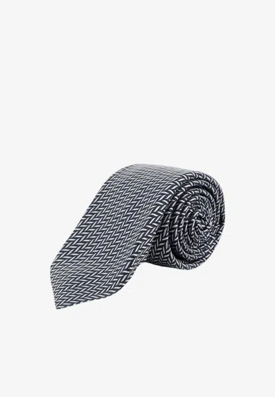 Kiton Ciro Paone Micro-patterned Silk Tie In Blue