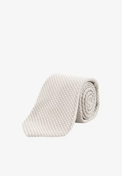 Kiton Ciro Paone Micro-patterned Silk Tie In Cream