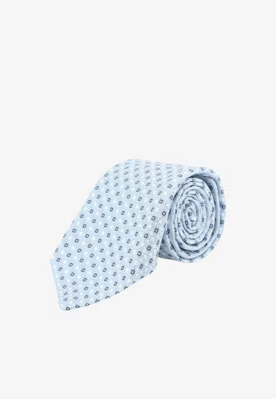 Kiton Ciro Paone Micro-patterned Silk Tie In Light Blue