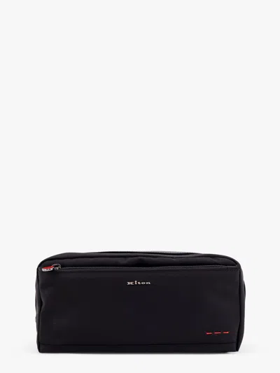Kiton Ciro Paone Nylon Beauty Case With Frontal Logo In Black