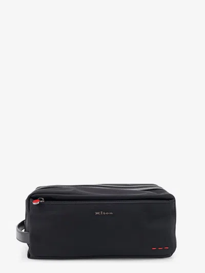 Kiton Ciro Paone Nylon Beauty Case With Logo In Black