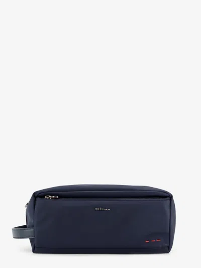 Kiton Ciro Paone Nylon Beauty Case With Logo In Blue