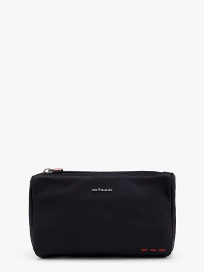 Kiton Ciro Paone Nylon Beauty Case With Metal Logo In Black