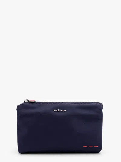 Kiton Ciro Paone Nylon Beauty Case With Metal Logo In Blue