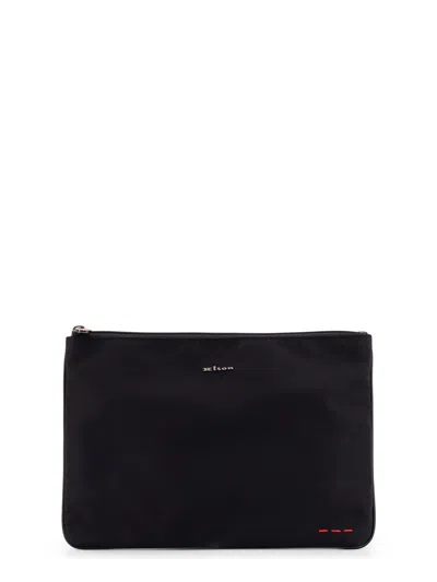 Kiton Ciro Paone Nylon Clutch Bag With Metal Lettering Logo