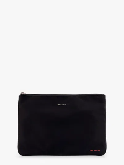 Kiton Ciro Paone Nylon Clutch With Metal Logo In Black