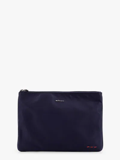Kiton Ciro Paone Nylon Clutch With Metal Logo In Blue