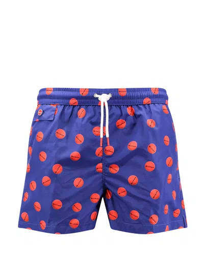 Kiton Ciro Paone Nylon Swim Trunk With All-over Print In Blue