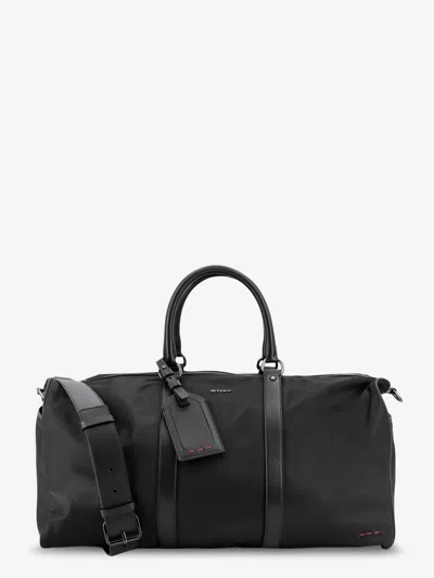 Kiton Ciro Paone Nylon Travel Bag With Leather Inserts In Black