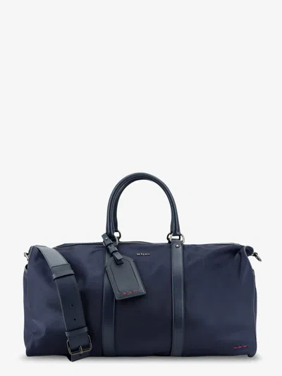 Kiton Ciro Paone Nylon Travel Bag With Leather Inserts In Blue