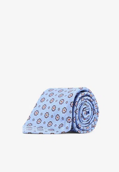 Kiton Ciro Paone Pattern Silk Tie In Blue