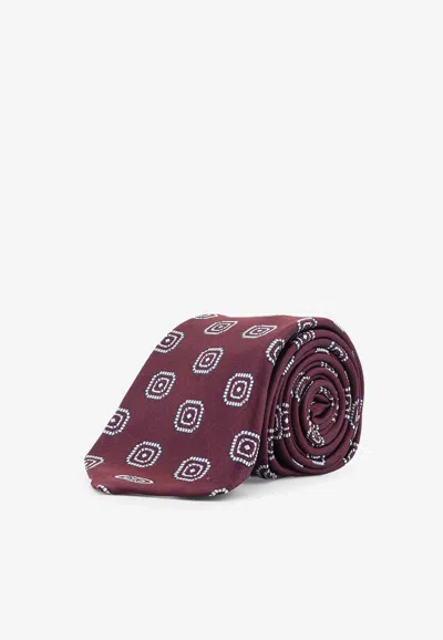 Kiton Ciro Paone Pattern Silk Tie In Burgundy