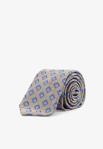 Kiton Ciro Paone Pattern Silk Tie In Neutral