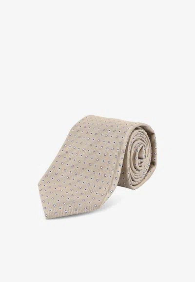 Kiton Ciro Paone Patterned Jacquard Silk Tie In Beige
