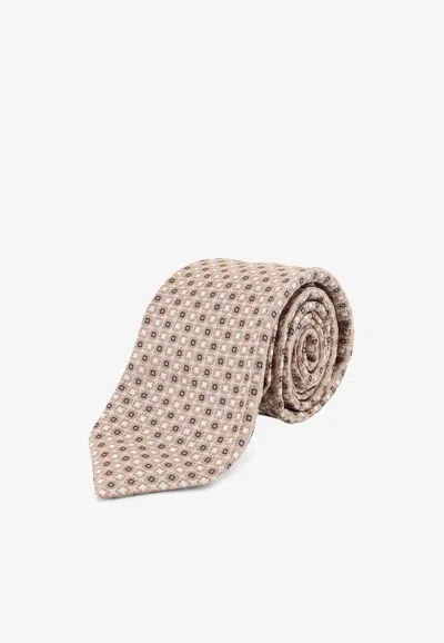 Kiton Ciro Paone Patterned Jacquard Silk Tie In Beige