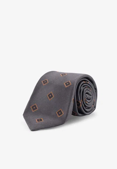 Kiton Ciro Paone Patterned Silk Tie In Gray