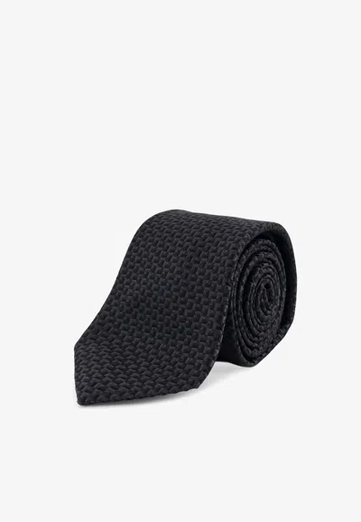 Kiton Ciro Paone Silk Logo Tie In Black