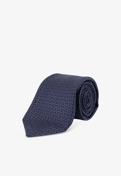 Kiton Ciro Paone Silk Logo Tie In Blue