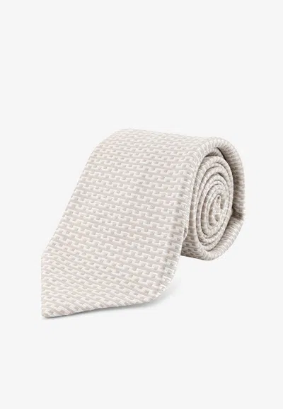 Kiton Ciro Paone Silk Logo Tie In White