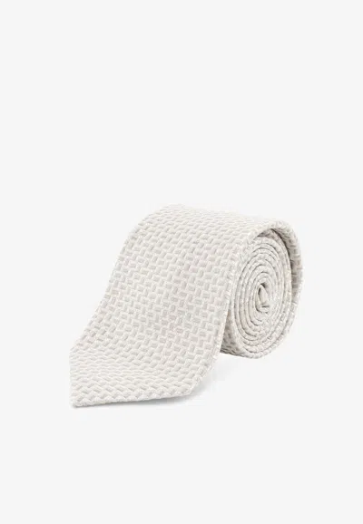 Kiton Ciro Paone Silk Logo-tagged Tie In White