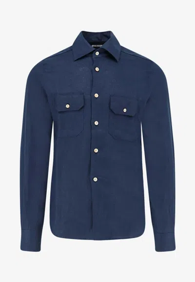 Kiton Ciro Paone Stitched Buttoned Shirt In Blue