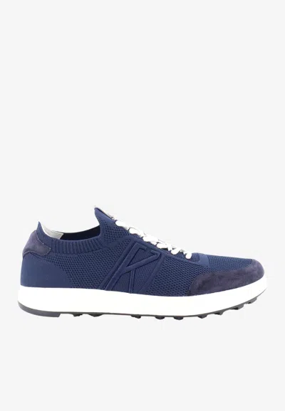 Kiton Ciro Paone Stretch Knit Low-top Sneakers In Blue