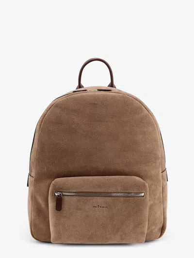 Kiton Ciro Paone Suede Backpack With Engraved Logo In Sand