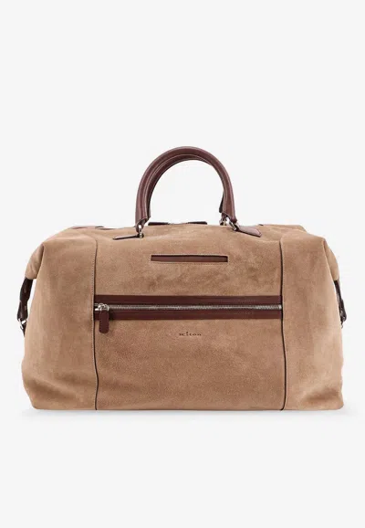 Kiton Ciro Paone Suede Weekend Travel Bag In Neutral