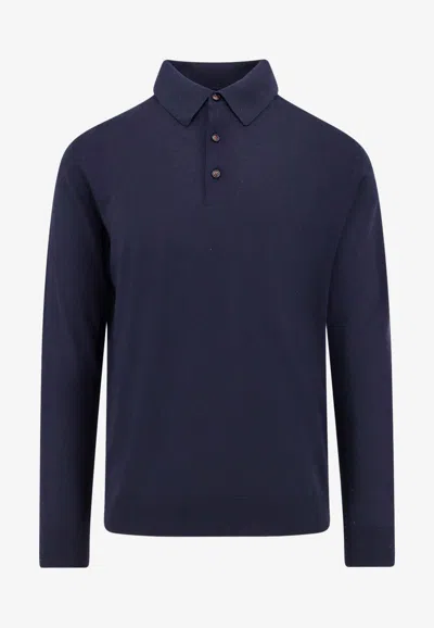Kiton Ciro Paone Wool Long-sleeved Polo T-shirt In Blue